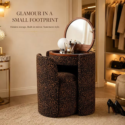 Modern Makeup Vanity Set with LED Mirror, Stool & Large Storage