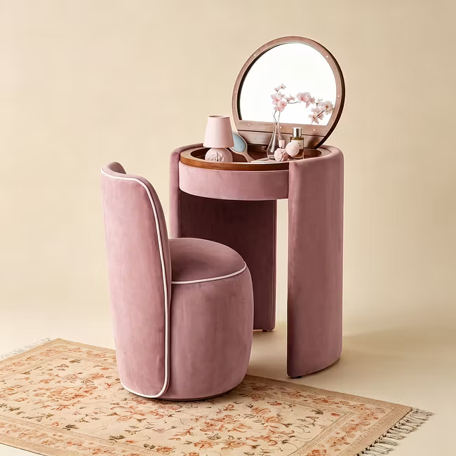 Modern Makeup Vanity Set with LED Mirror, Stool & Large Storage