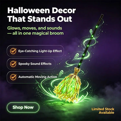 ✨ Animated Dancing Witch Broom with Lights & Music🧹