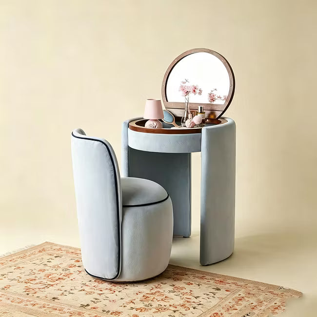 Modern Makeup Vanity Set with LED Mirror, Stool & Large Storage