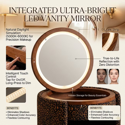 Modern Makeup Vanity Set with LED Mirror, Stool & Large Storage