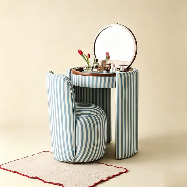 Modern Makeup Vanity Set with LED Mirror, Stool & Large Storage
