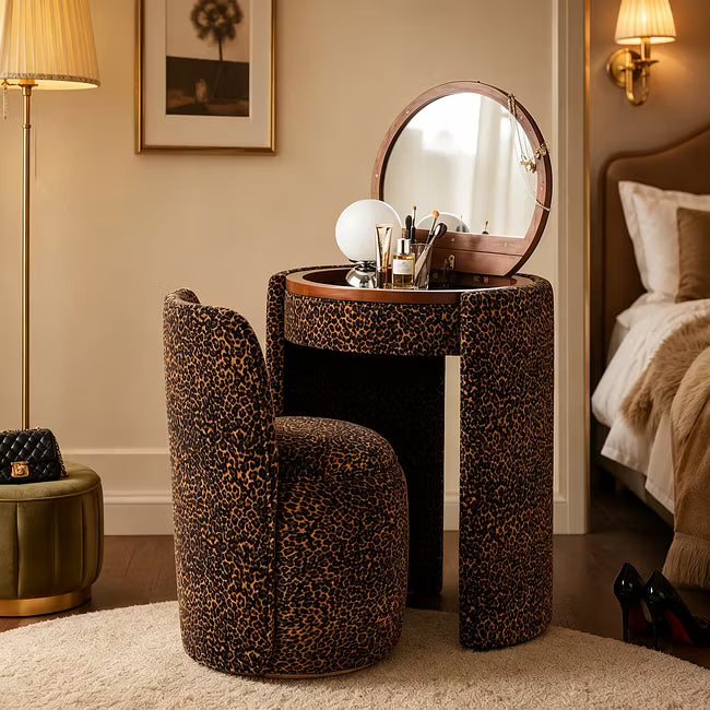 Modern Makeup Vanity Set with LED Mirror, Stool & Large Storage